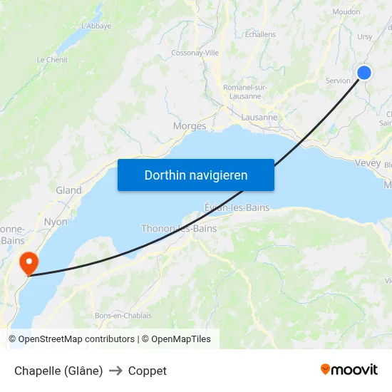 Chapelle (Glâne) to Coppet map