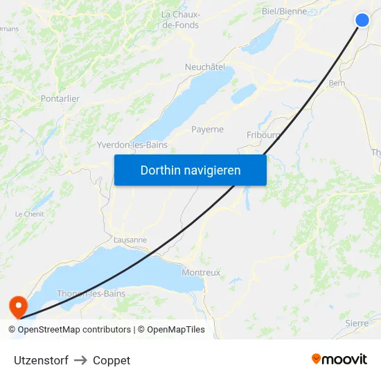Utzenstorf to Coppet map
