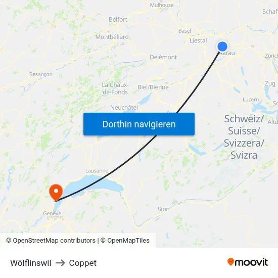 Wölflinswil to Coppet map