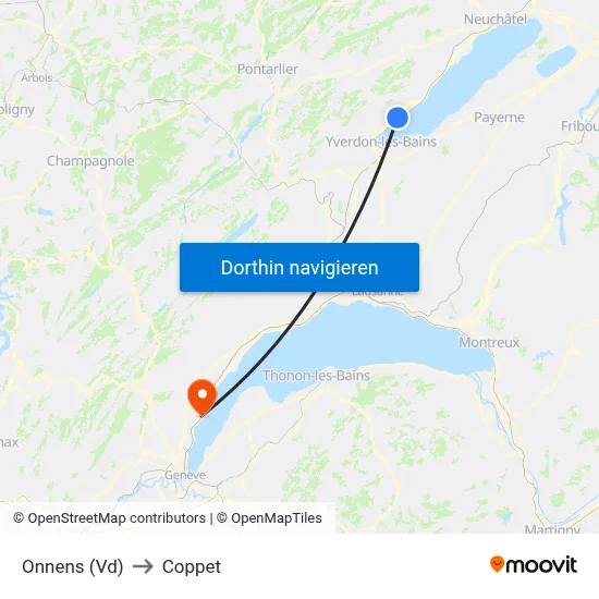 Onnens (Vd) to Coppet map