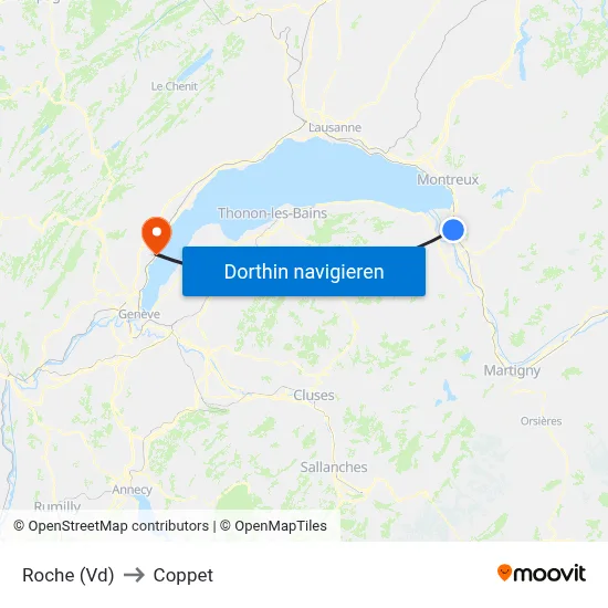 Roche (Vd) to Coppet map