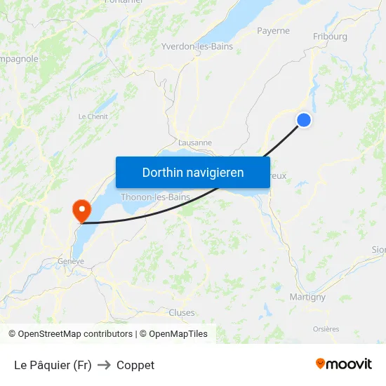 Le Pâquier (Fr) to Coppet map