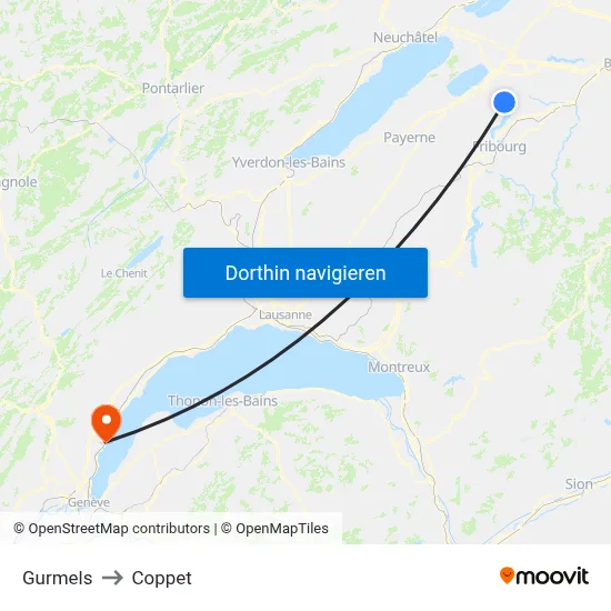 Gurmels to Coppet map