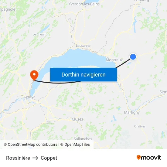 Rossinière to Coppet map