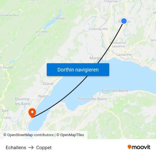 Echallens to Coppet map
