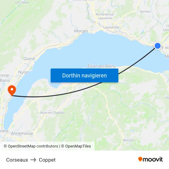Corseaux to Coppet map