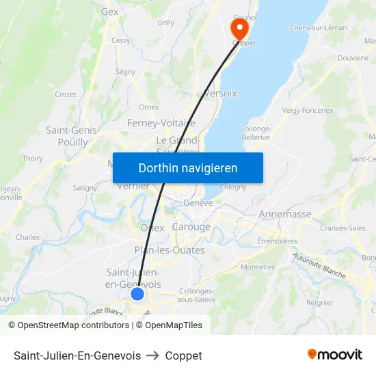Saint-Julien-En-Genevois to Coppet map