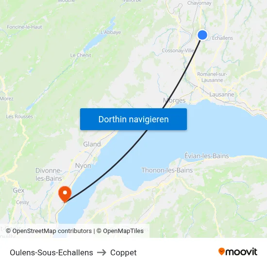 Oulens-Sous-Echallens to Coppet map