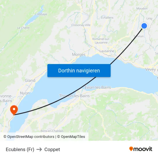 Ecublens (Fr) to Coppet map