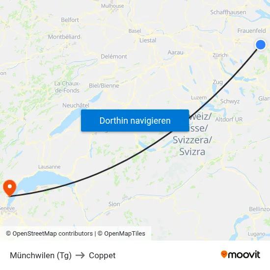 Münchwilen (Tg) to Coppet map