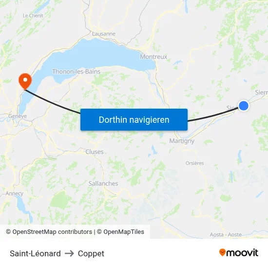 Saint-Léonard to Coppet map