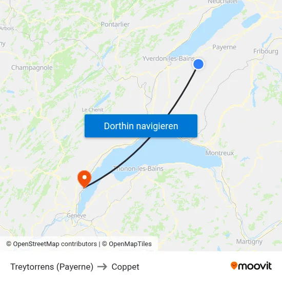 Treytorrens (Payerne) to Coppet map