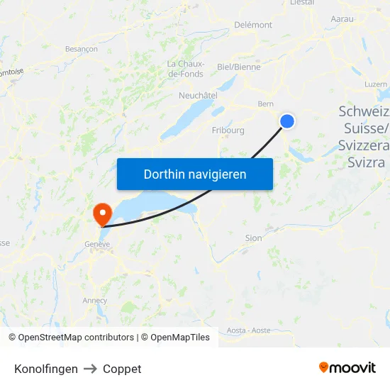 Konolfingen to Coppet map