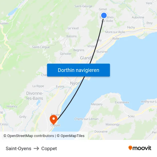 Saint-Oyens to Coppet map