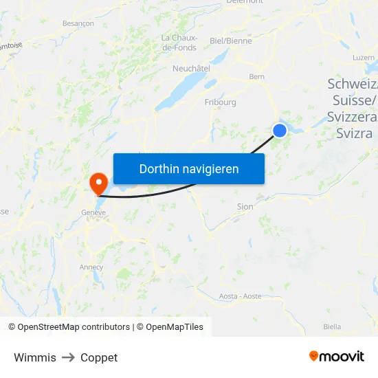 Wimmis to Coppet map