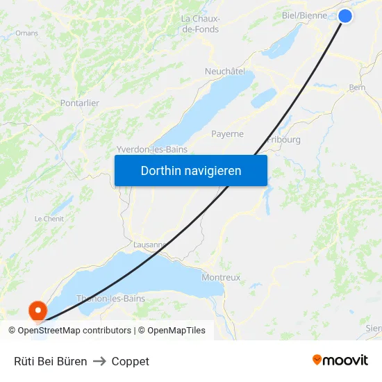 Rüti Bei Büren to Coppet map