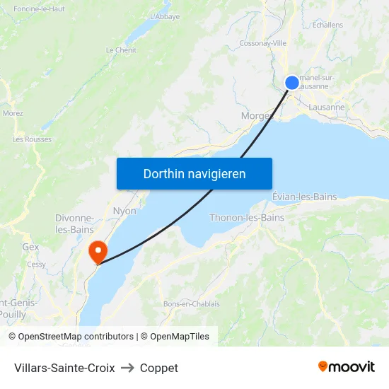 Villars-Sainte-Croix to Coppet map