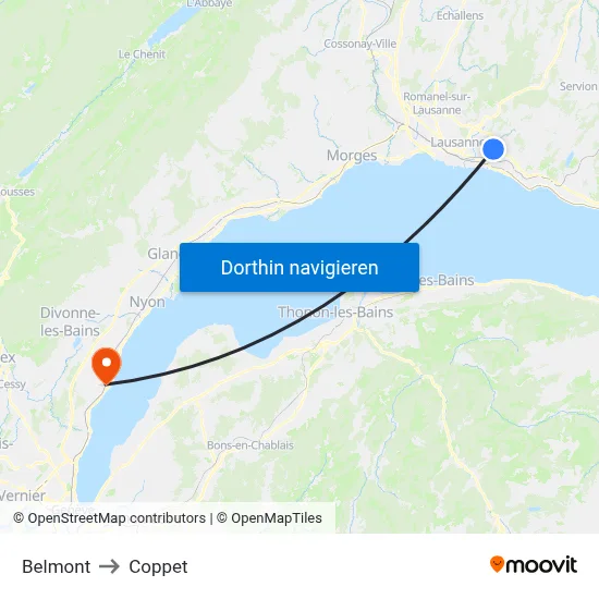 Belmont to Coppet map