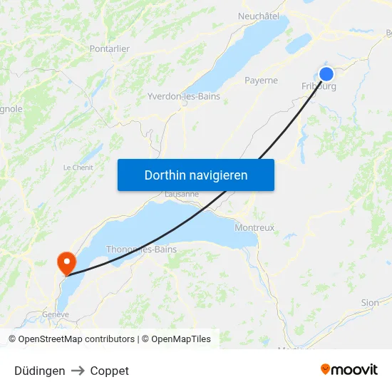 Düdingen to Coppet map
