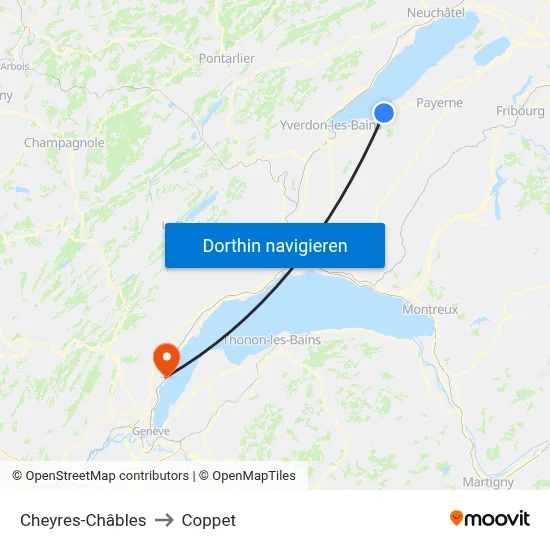 Cheyres-Châbles to Coppet map