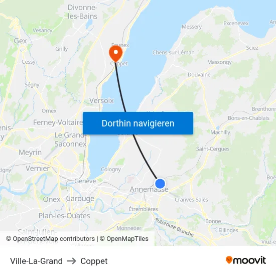 Ville-La-Grand to Coppet map