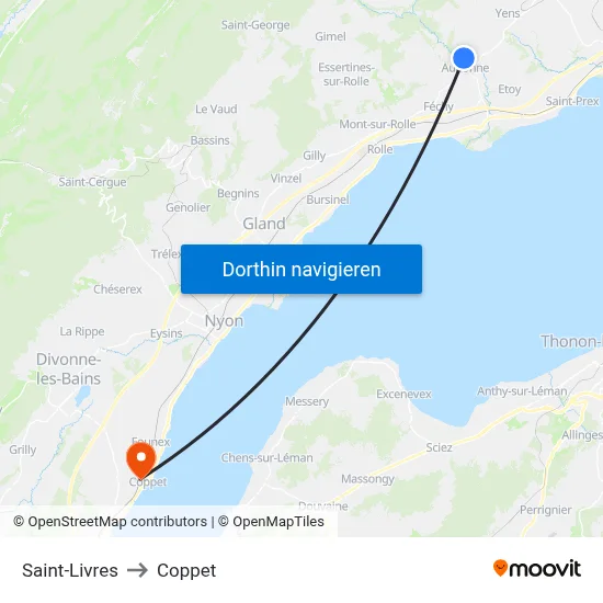 Saint-Livres to Coppet map