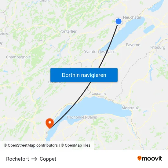 Rochefort to Coppet map