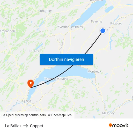 La Brillaz to Coppet map