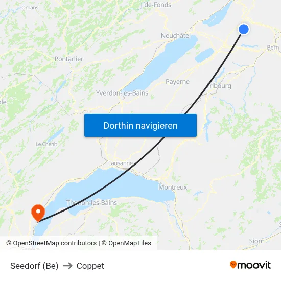 Seedorf (Be) to Coppet map