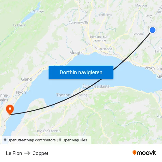 Le Flon to Coppet map