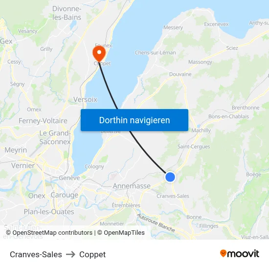 Cranves-Sales to Coppet map