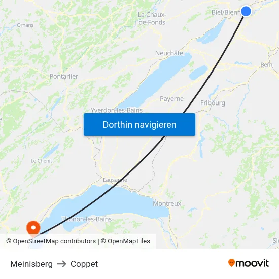 Meinisberg to Coppet map