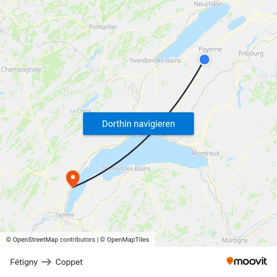 Fétigny to Coppet map