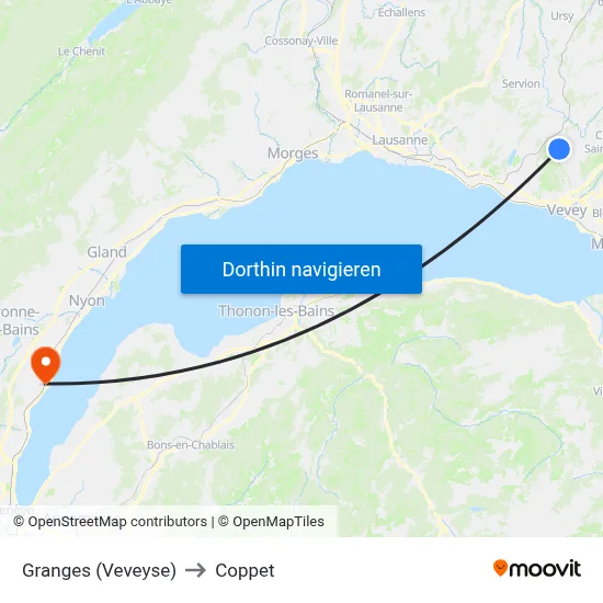 Granges (Veveyse) to Coppet map