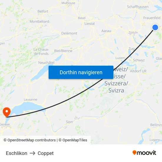 Eschlikon to Coppet map