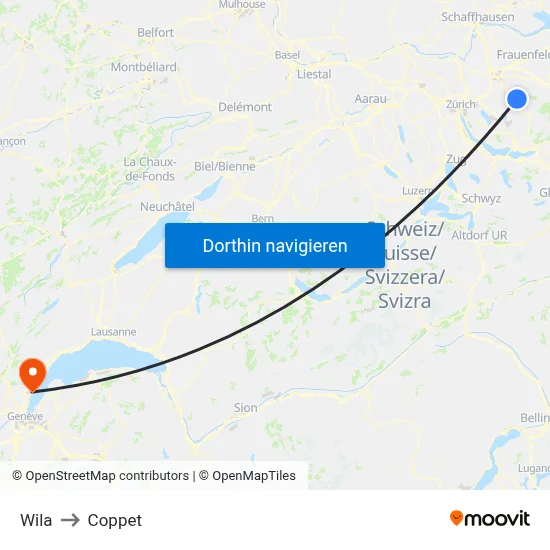 Wila to Coppet map