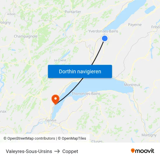 Valeyres-Sous-Ursins to Coppet map