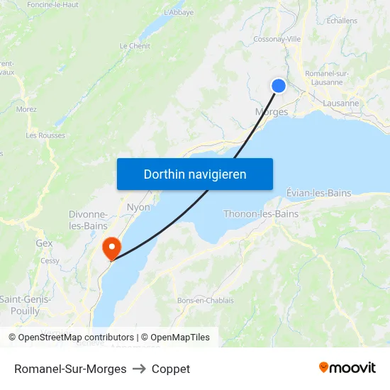 Romanel-Sur-Morges to Coppet map