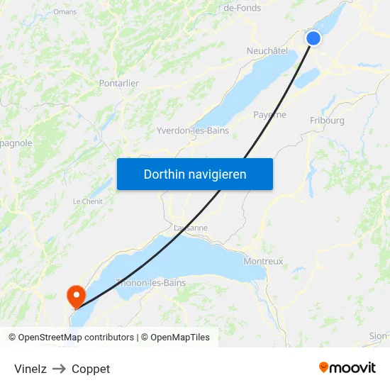Vinelz to Coppet map