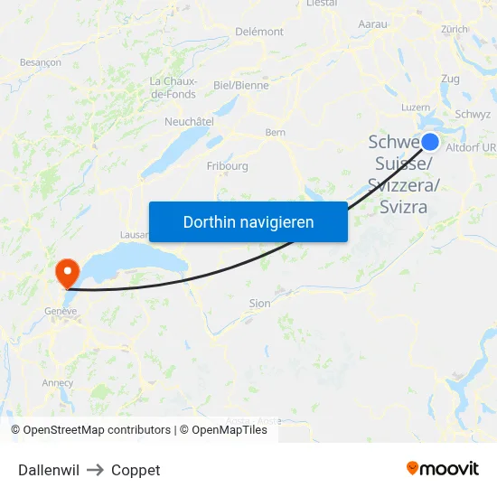 Dallenwil to Coppet map