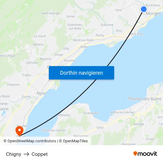 Chigny to Coppet map