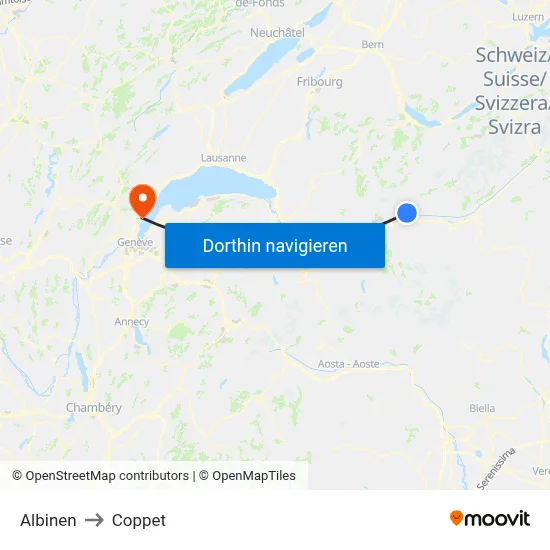 Albinen to Coppet map