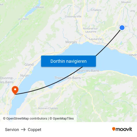 Servion to Coppet map