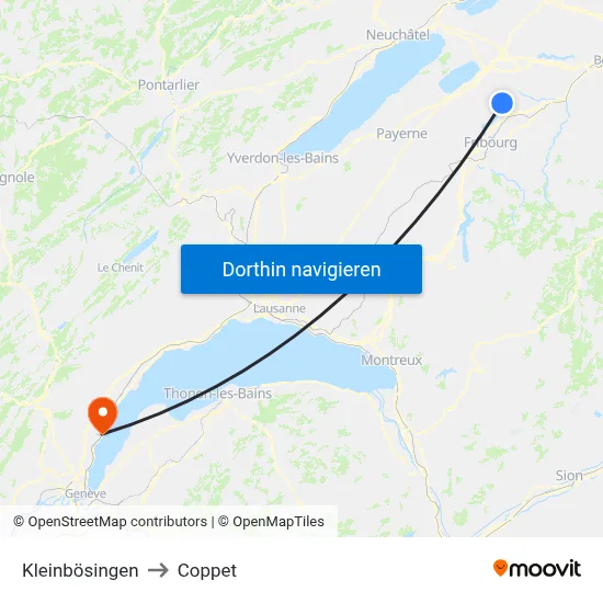 Kleinbösingen to Coppet map