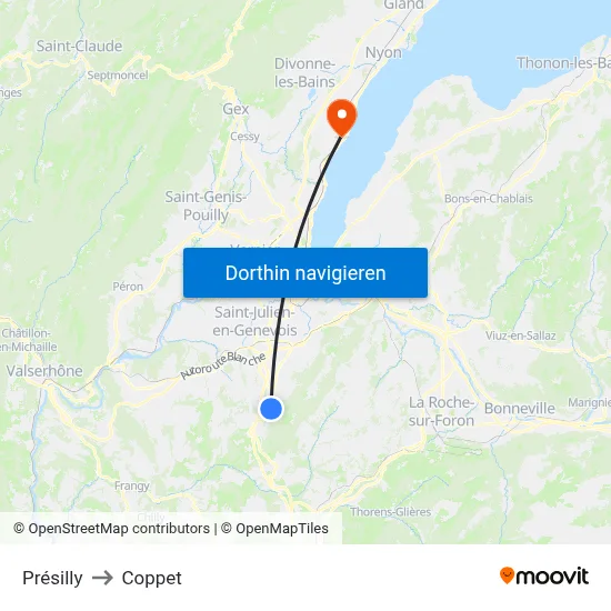 Présilly to Coppet map