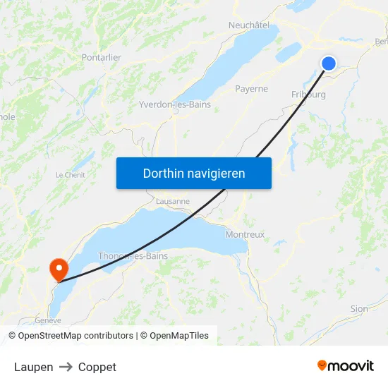 Laupen to Coppet map
