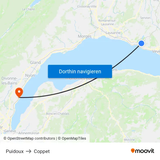 Puidoux to Coppet map