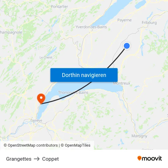 Grangettes to Coppet map