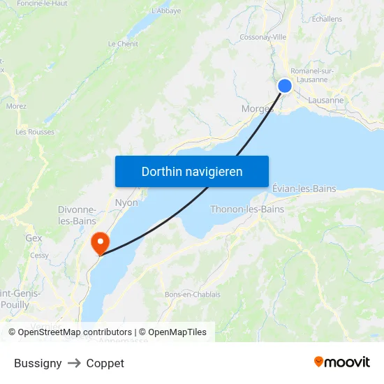 Bussigny to Coppet map