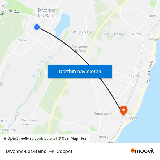 Divonne-Les-Bains to Coppet map